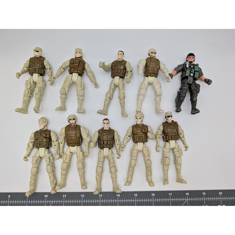 Lanard Action Figure Lot Tan Brown Military Soldier Corps 10 Piece Set